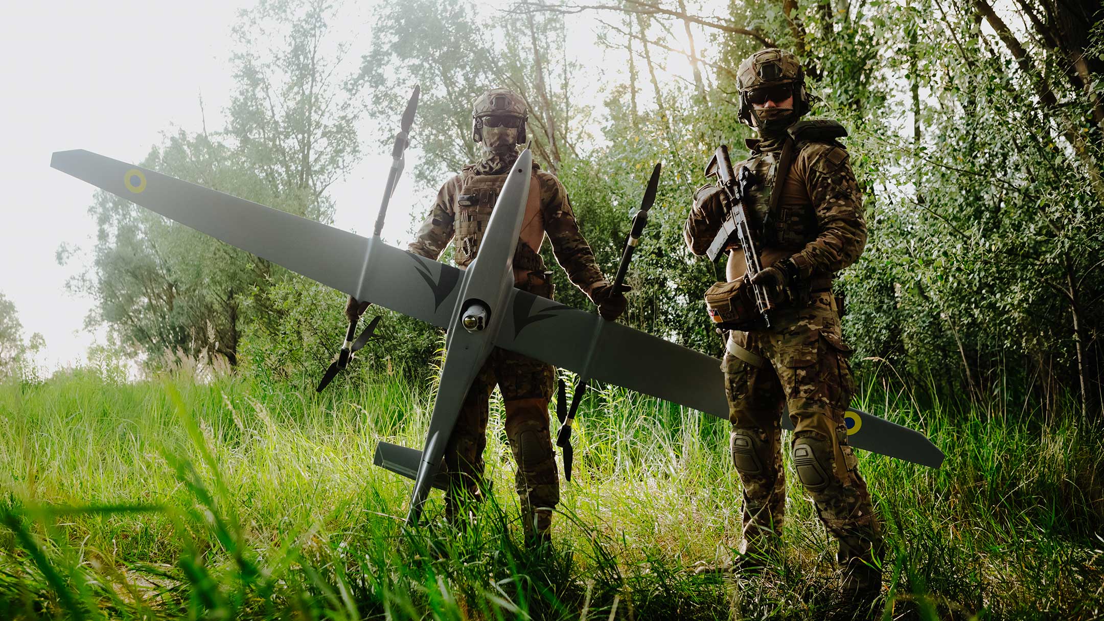 Ukrainian soldier with reconnaissance drone